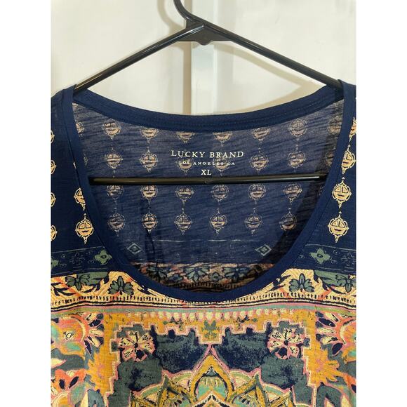 Lucky Brand Boho Retro Persian Carpet Tee - Women Size XL - Black - Picture 3 of 5